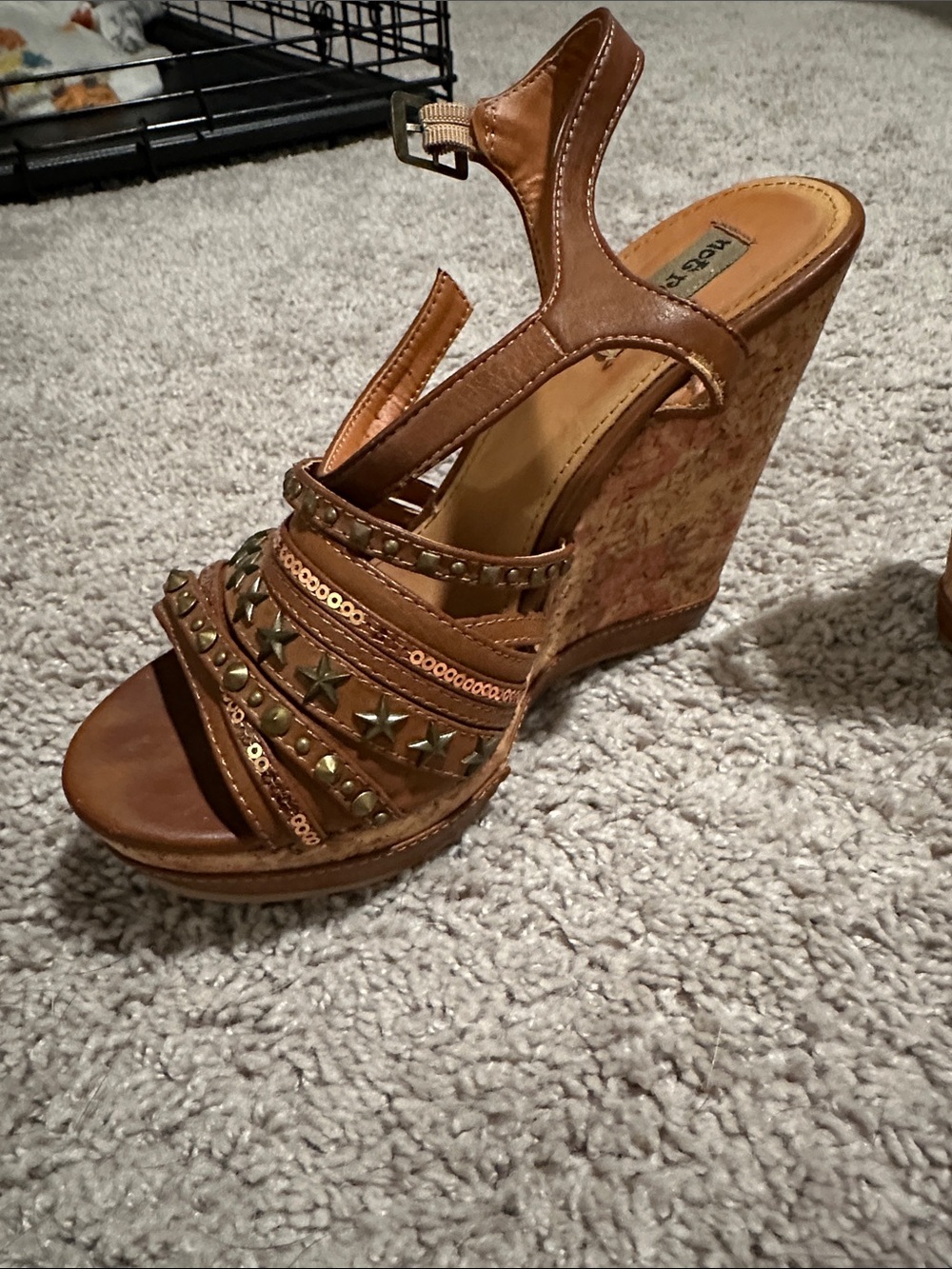 Not Rated Brown Studded Star Cork Wedge Sandal